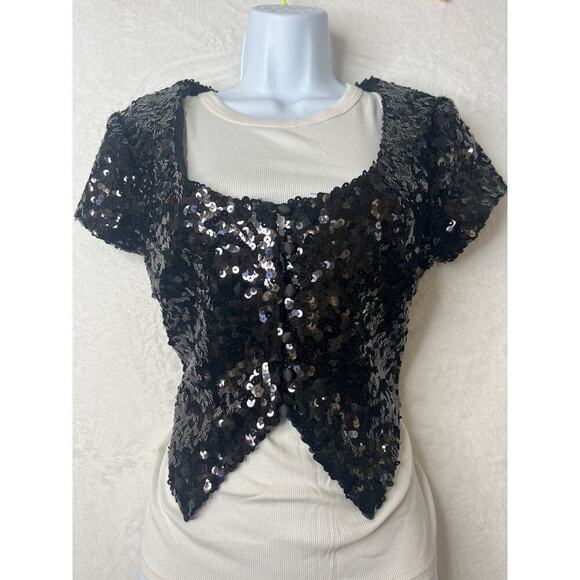 VNTG Betsey Johnson Collection Made in USA Y2K Black Sequin Vest sz M Glam - Picture 3 of 8